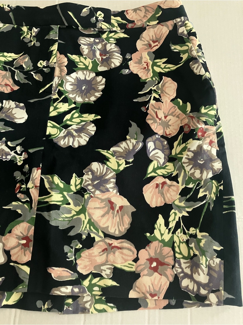 Brooks Brothers Black Mini Skirt with Pink and Lavender Floral Print